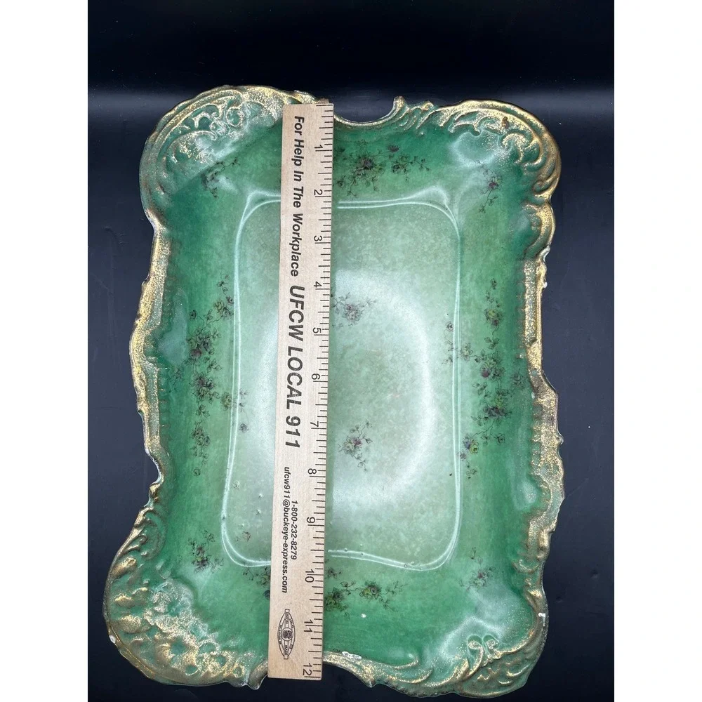 Antique Goodwins Majolica Green Rectangular Serving Tray Early 1900s 12x9